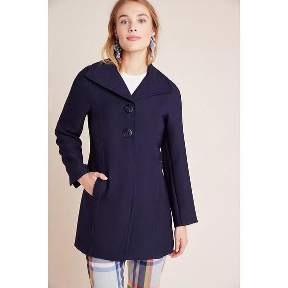 NWT Anthroologie Wellesley Pleated Peacoat Blue Lined Pockets Size XS - Picture 3 of 11